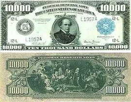 დოლარის ბანკნოტები - 10.000 დოლარი დოლარის ბანკნოტები - 10.000 დოლარი