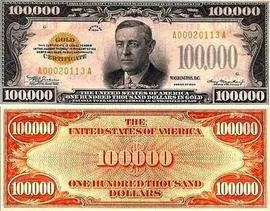 დოლარის ბანკნოტები - 100.000 დოლარი დოლარის ბანკნოტები - 100.000 დოლარი