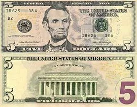 დოლარის ბანკნოტები - 5 დოლარი დოლარის ბანკნოტები - 5 დოლარი